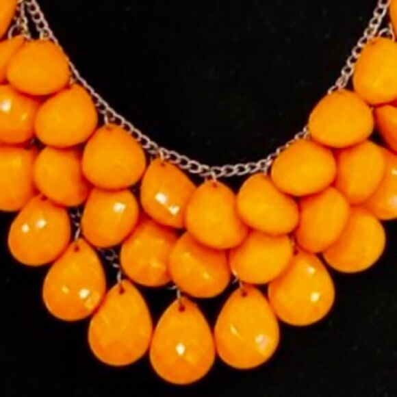 Teardrop Bib Necklace Women's 16" Tangerine Orange Fashion Statement Vintage - Picture 2 of 5